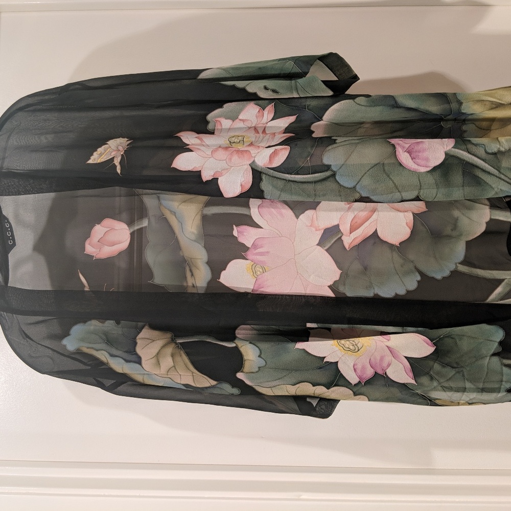 Black Pink Sheer Floral Jacket One Size Fits All